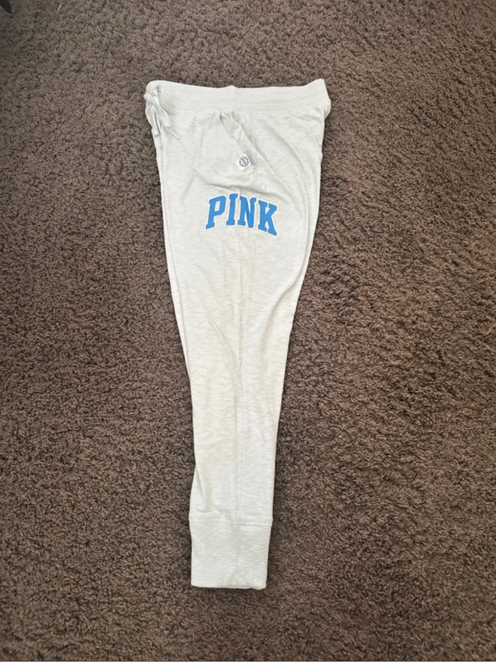 PINK Victoria's Secret Light Gray Joggers with Blue Logo